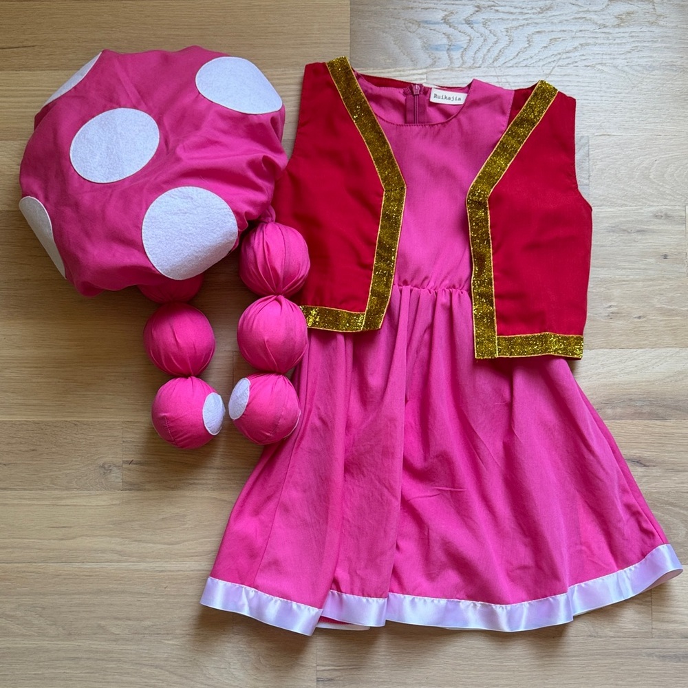 Toadette Pink and Red Mushroom Costume for Kids NWT